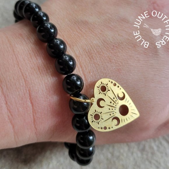 Obsidian Beaded Bracelet With Planchette Charm - Picture 3 of 3